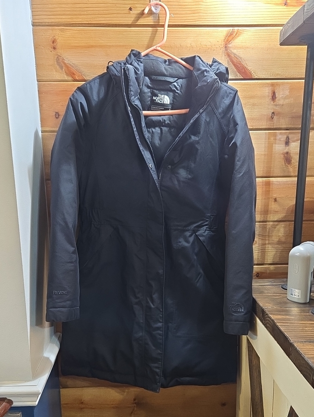 The North Face Women’s Black Hooded Goose Down Trench Coat Small